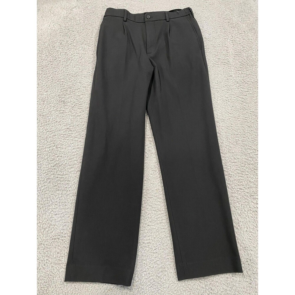 Uniqlo Pants Mens 32x29 Black Pleated Stretch Dress Trousers Elastic Waist